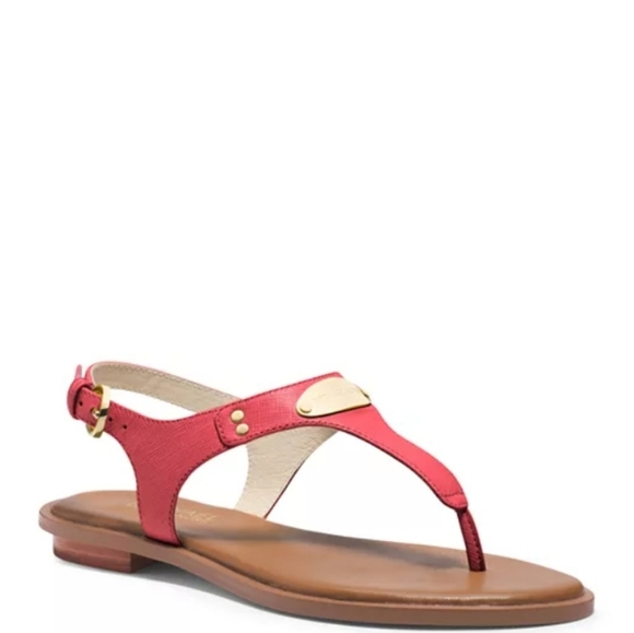 MICHAEL KORS Women's Red Orange Leather Sandals Flats - Picture 1 of 6